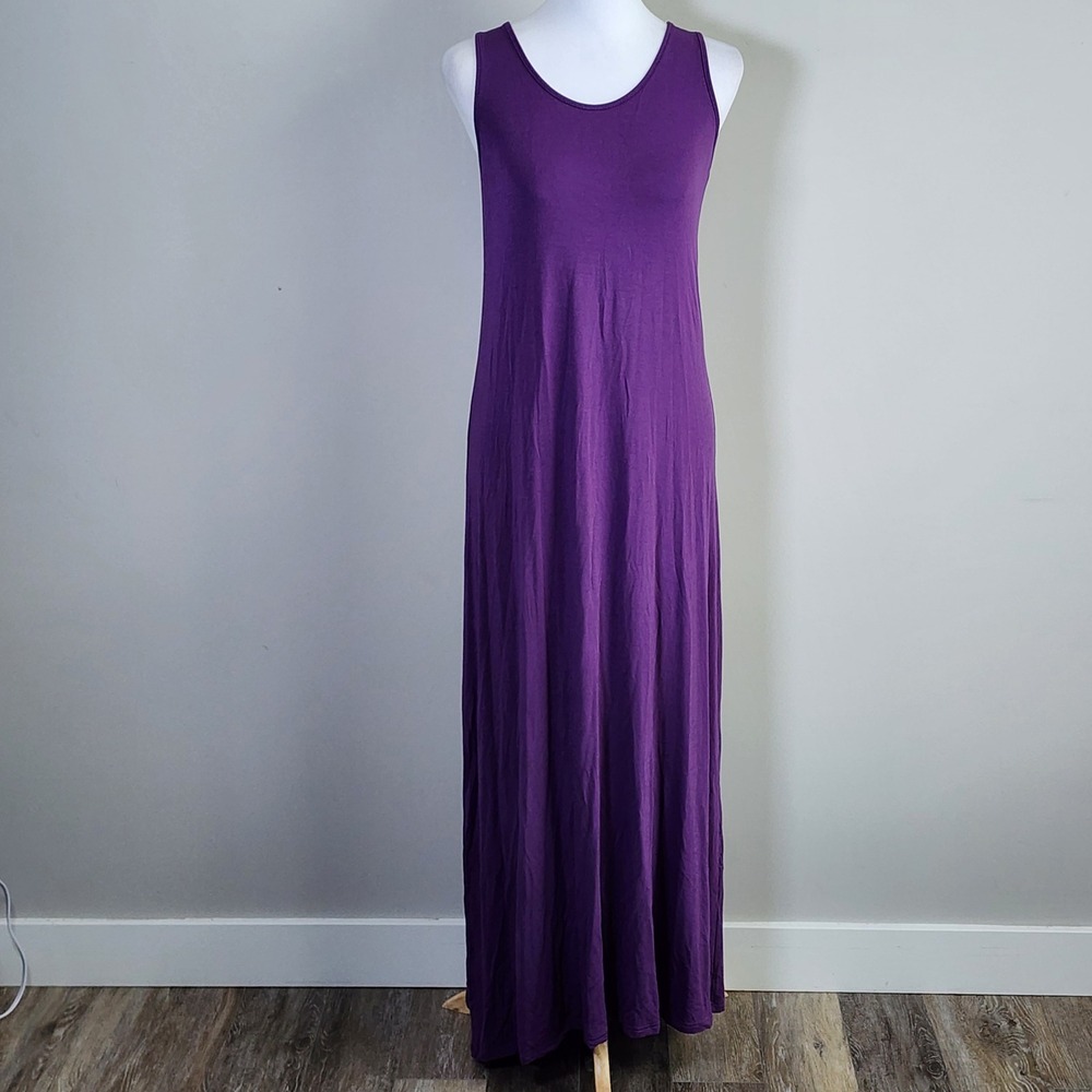 Purple Maxi Tank Dress Womens Small Sleeveless Jersey Spandex Bodycon Stretch